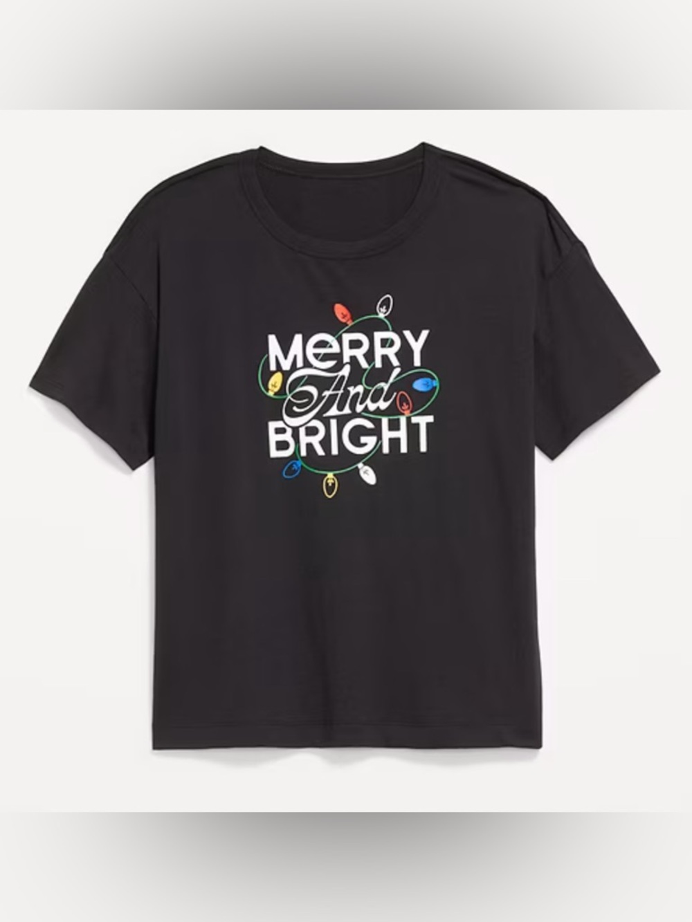 NEW!! Festive Holiday Lights Graphic Crew-Neck T-Shirt Black-Medium (NWT)